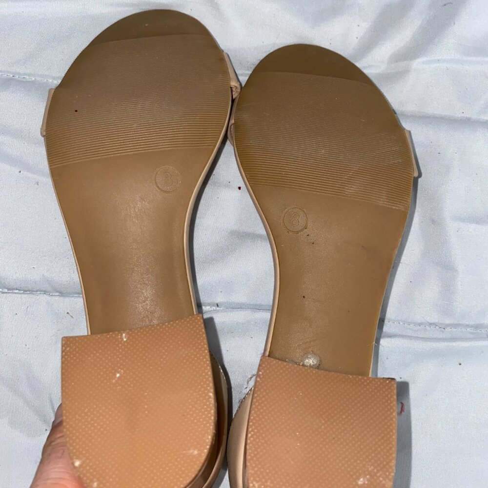 Madden Girl Leanna Nude Block Heel Sandals Ankle Strap Minimalist Heels Size 6 - Picture 5 of 7
